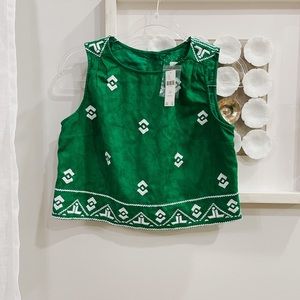 NWT Anthropologie Green Embroidered Crop Top